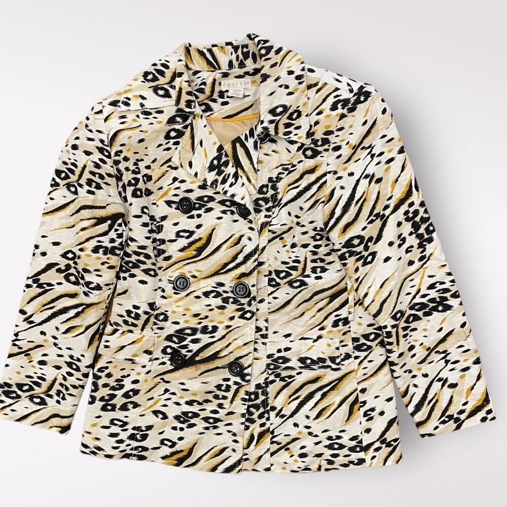 Tweeds Silk Animal Print Trench Style Jacket Size M